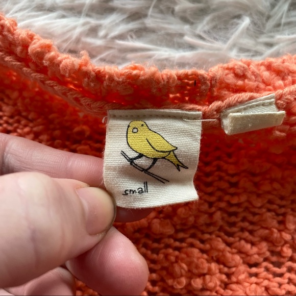 Anthropologie Yellow Bird Pointelle Sweater Coral V-neck nubby twist back hi low - Picture 6 of 11